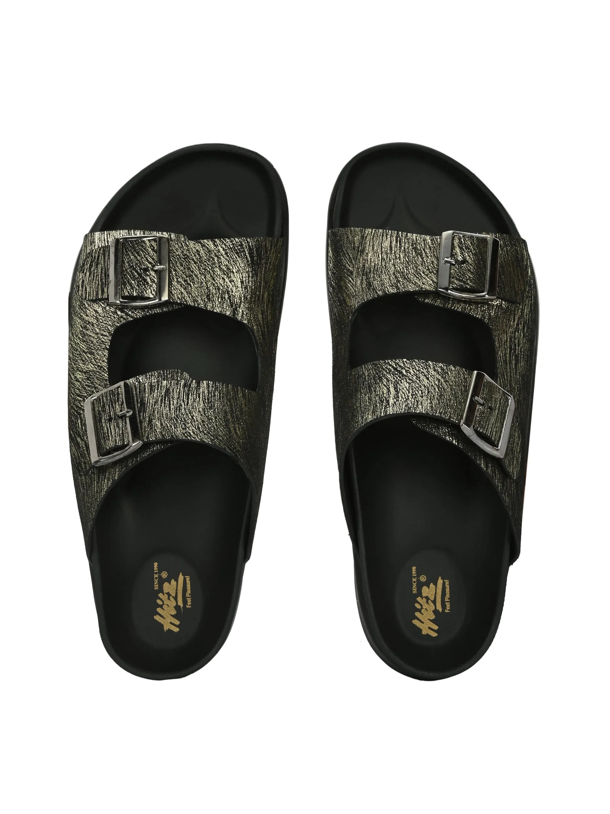 Hitz Men's Golden Leather Open Toe Slippers