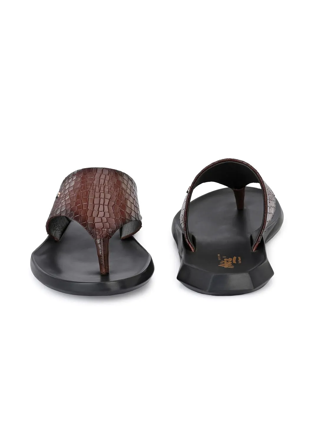 Hitz Men's Tan Open Toe Leather Slippers