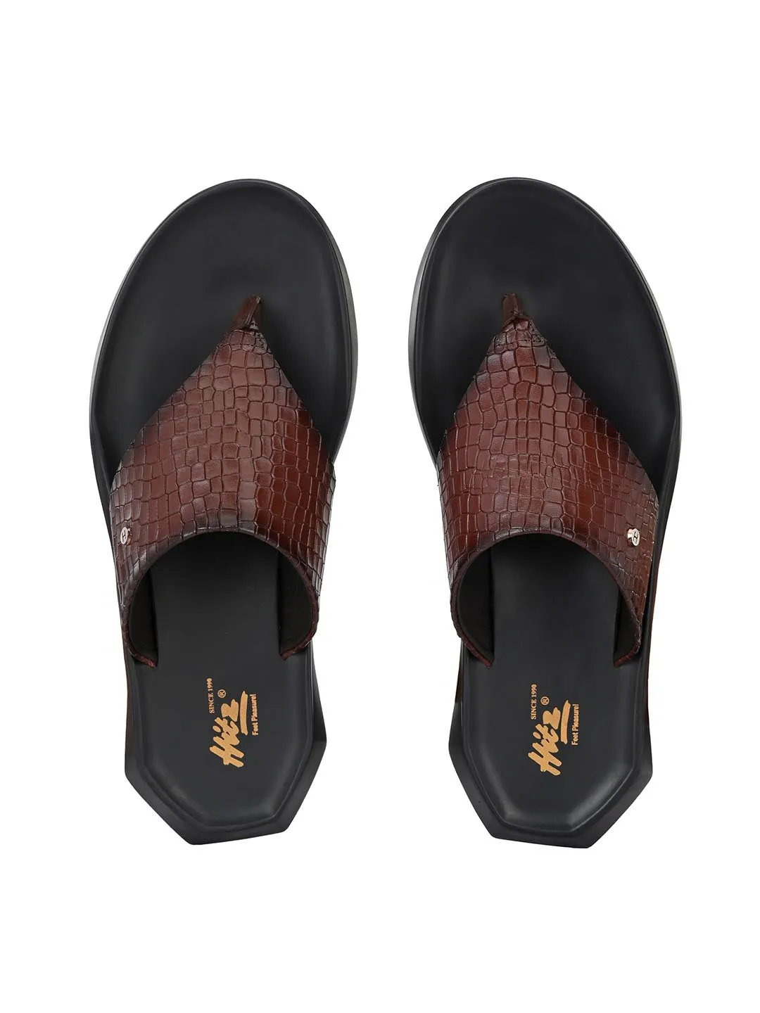 Hitz Men's Tan Open Toe Leather Slippers