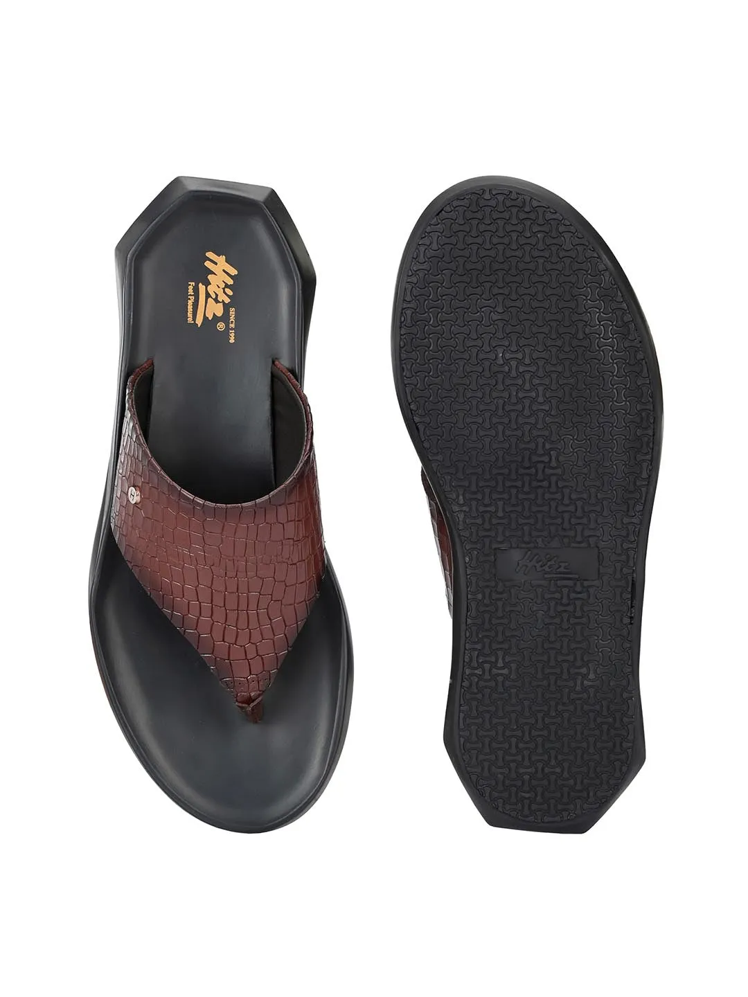 Hitz Men's Tan Open Toe Leather Slippers