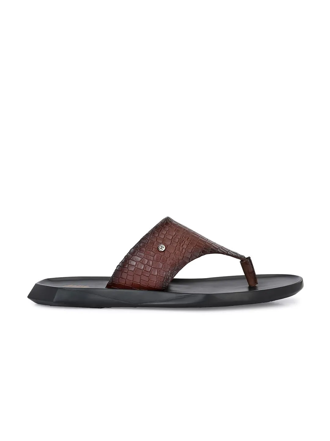 Hitz Men's Tan Open Toe Leather Slippers