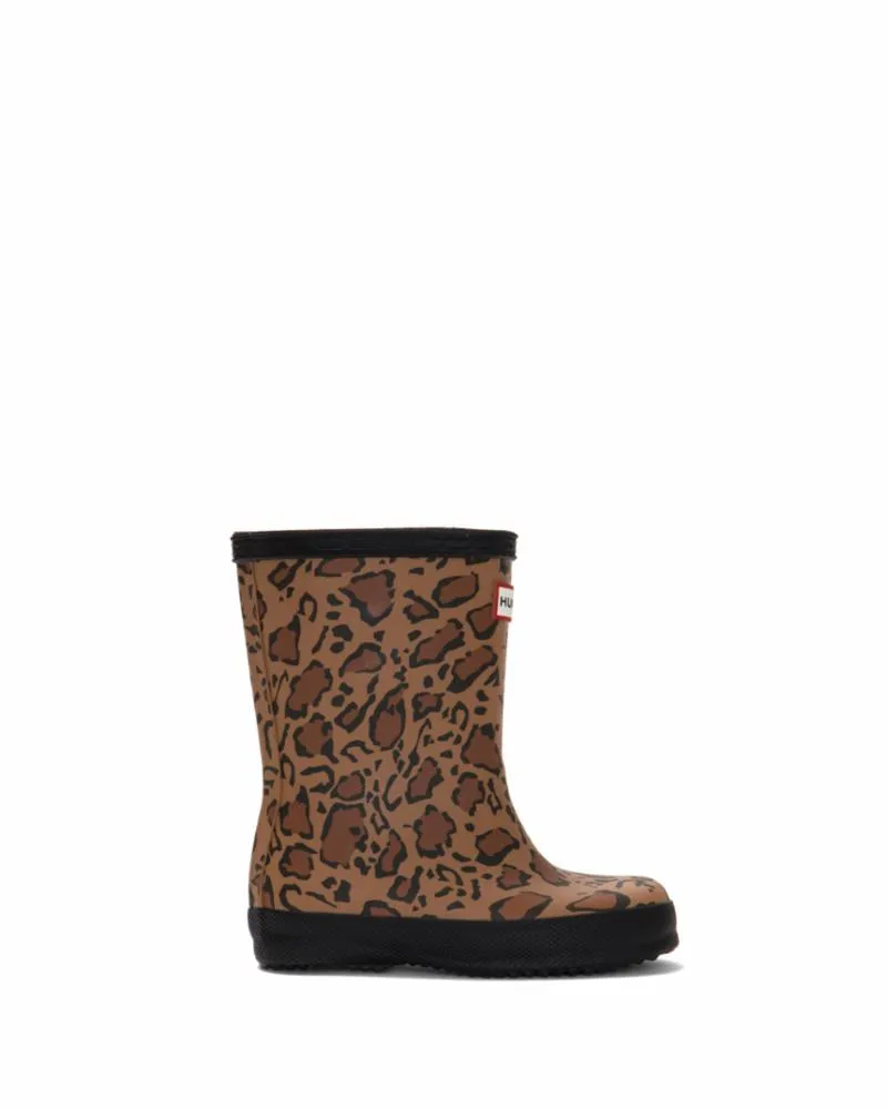 Hunter Kids LITTLE KIDS ORIGINAL FIRST CLASSIC LEOPARD PRINT B RICH TAN/SADDLE/BLACK