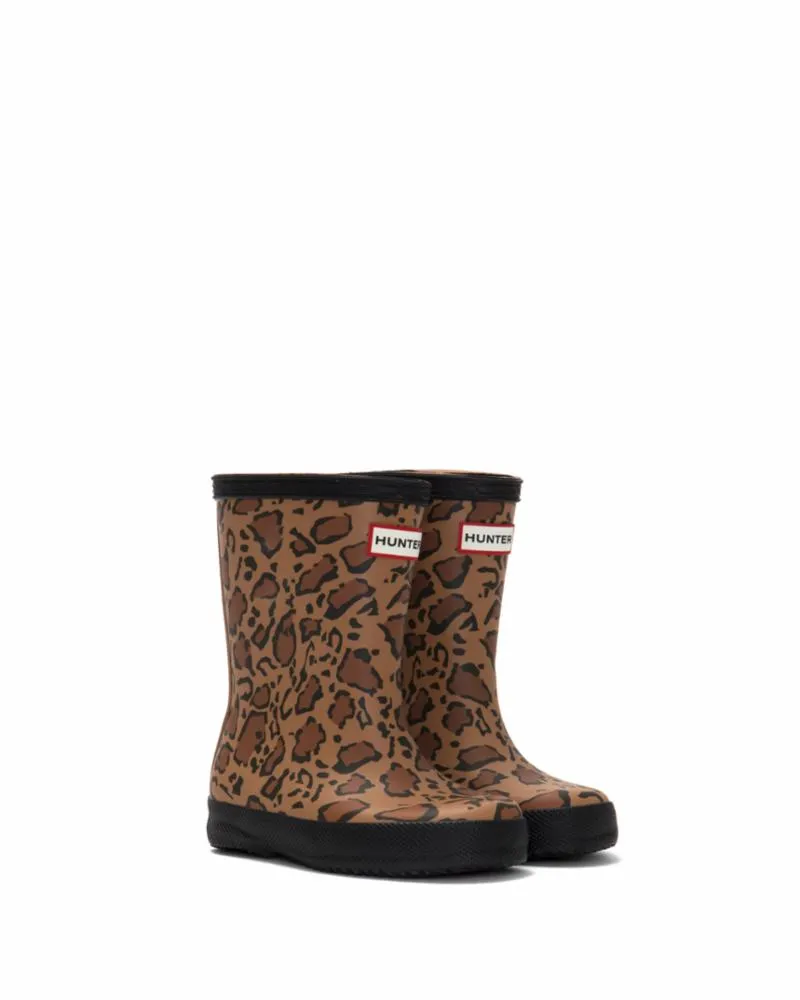 Hunter Kids LITTLE KIDS ORIGINAL FIRST CLASSIC LEOPARD PRINT B RICH TAN/SADDLE/BLACK