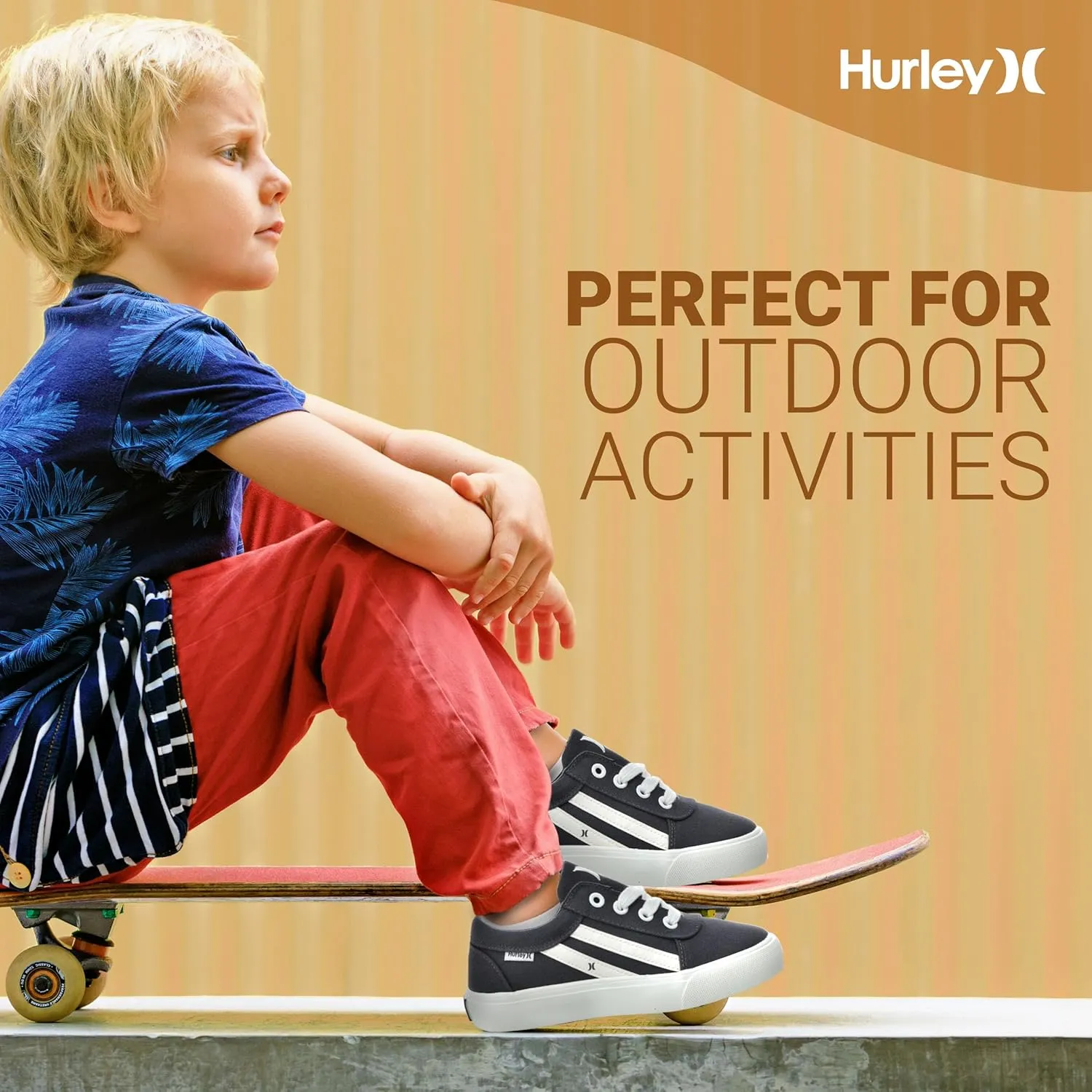 Hurley Boardy Kids Lace Up Canvas Sneakers  Low Cut Skateboarding Shoes for Kids, Sports Shoes for Boys and Girls