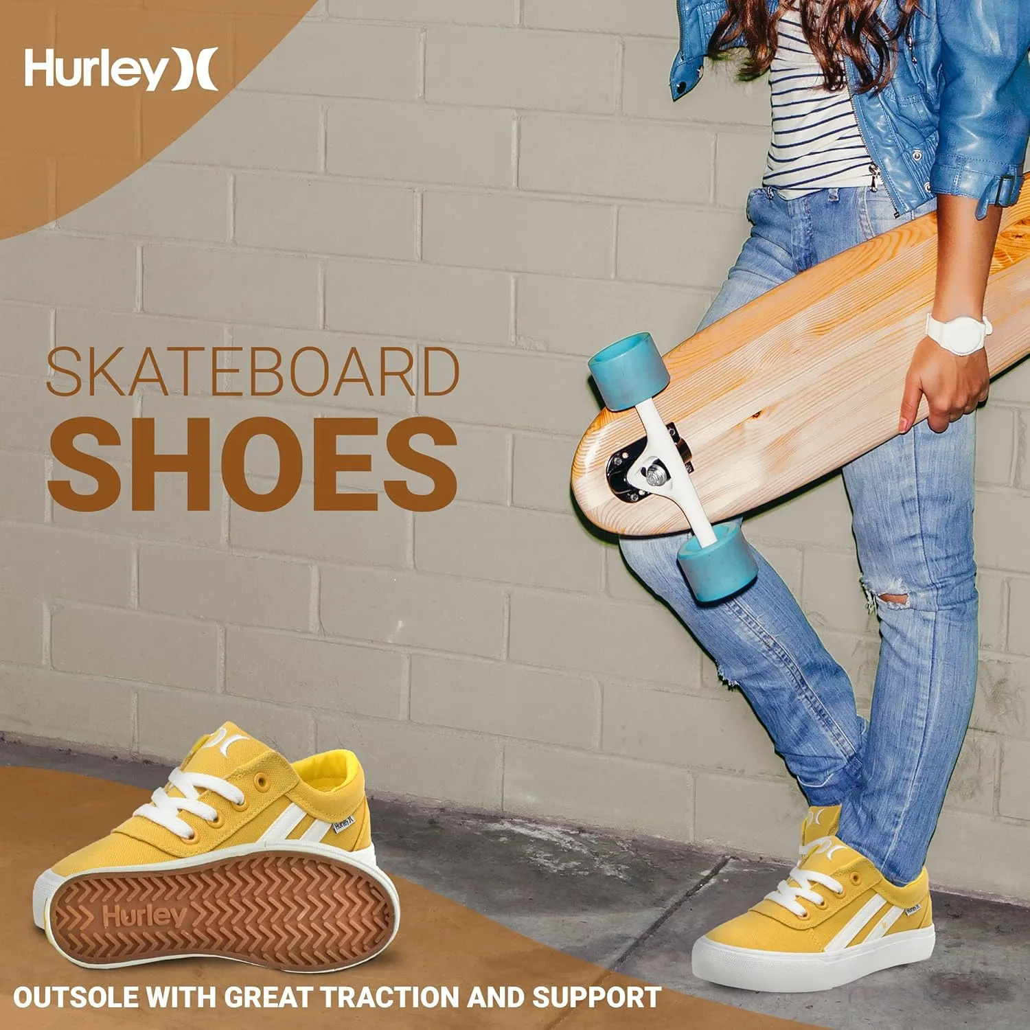 Hurley Boardy Kids Lace Up Canvas Sneakers  Low Cut Skateboarding Shoes for Kids, Sports Shoes for Boys and Girls