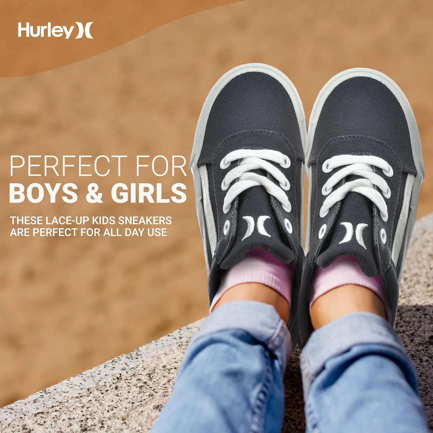 Hurley Boardy Kids Lace Up Canvas Sneakers  Low Cut Skateboarding Shoes for Kids, Sports Shoes for Boys and Girls