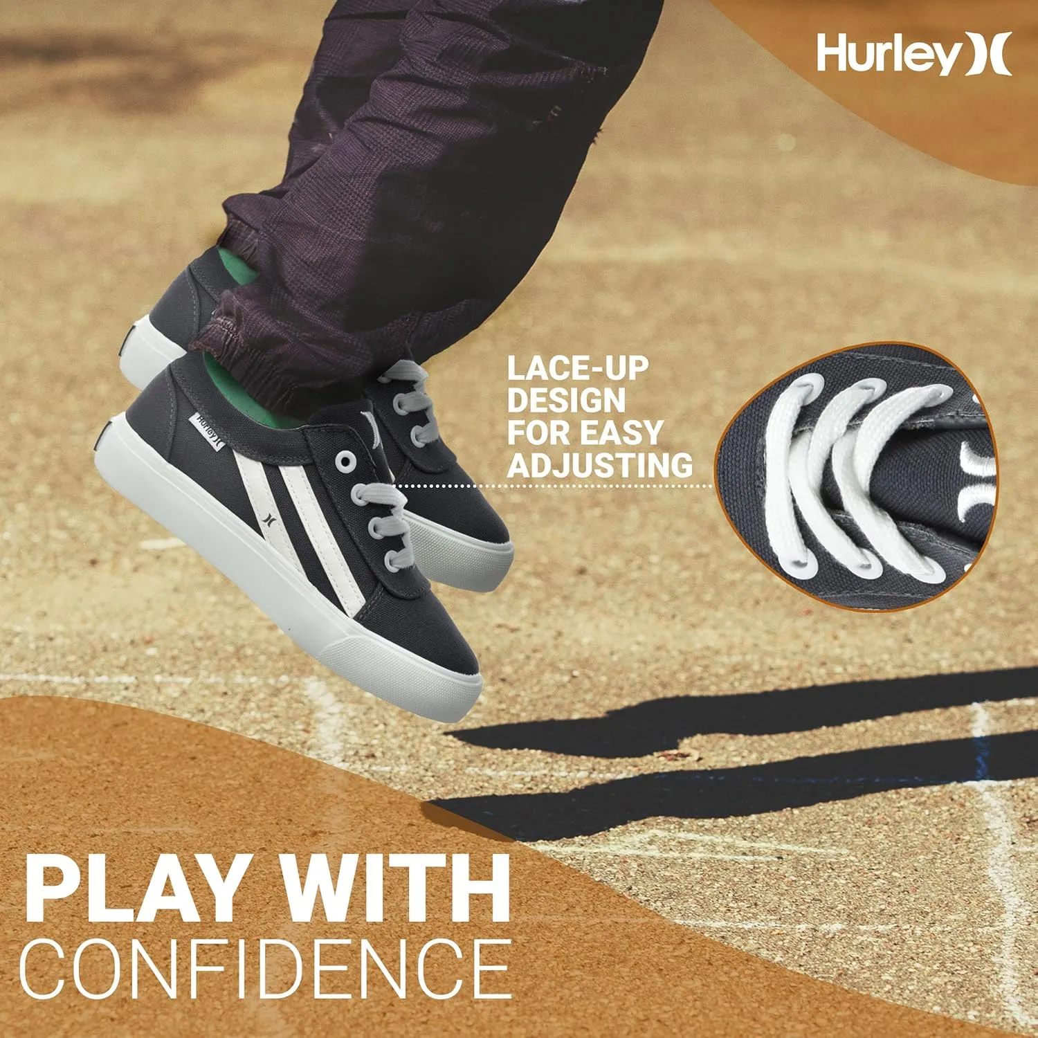 Hurley Boardy Kids Lace Up Canvas Sneakers  Low Cut Skateboarding Shoes for Kids, Sports Shoes for Boys and Girls