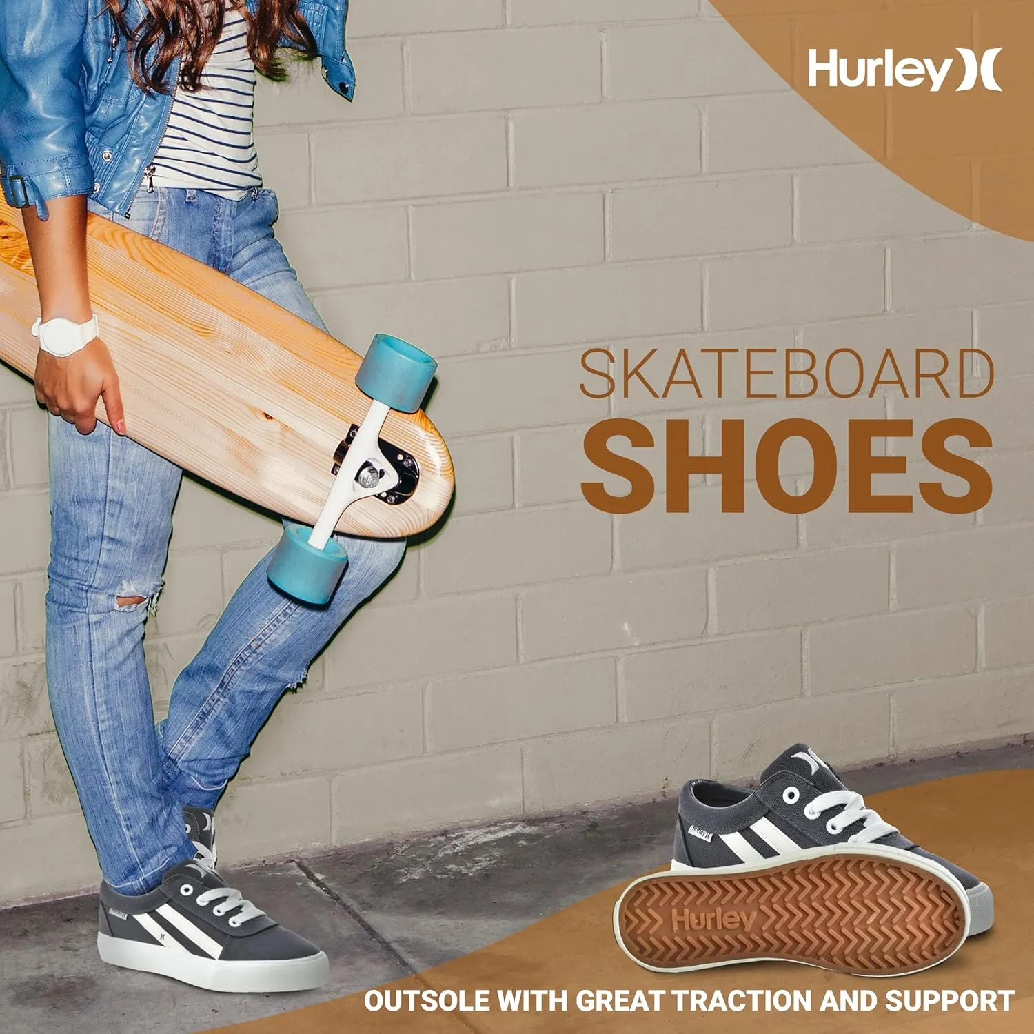 Hurley Boardy Kids Lace Up Canvas Sneakers  Low Cut Skateboarding Shoes for Kids, Sports Shoes for Boys and Girls