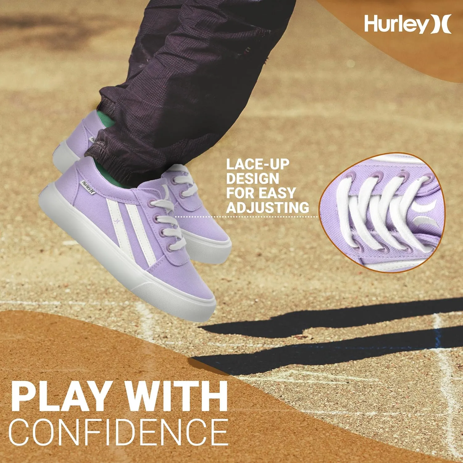 Hurley Boardy Kids Lace Up Canvas Sneakers  Low Cut Skateboarding Shoes for Kids, Sports Shoes for Boys and Girls