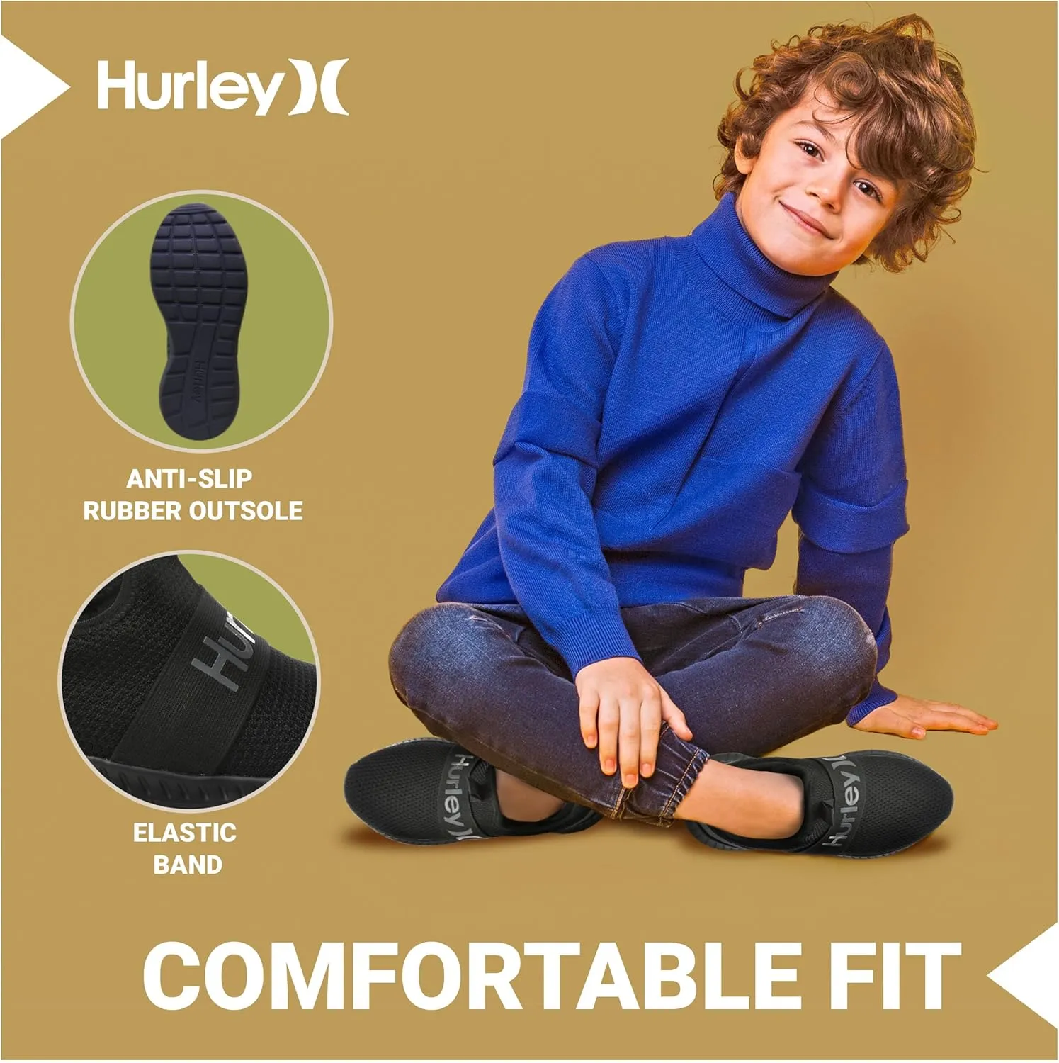 Hurley Camby Kids Slip On Canvas Sneakers – Low Cut Skateboarding Shoes for Kids, Running, Walking, Breathable Sports Shoes for Boys and Girls