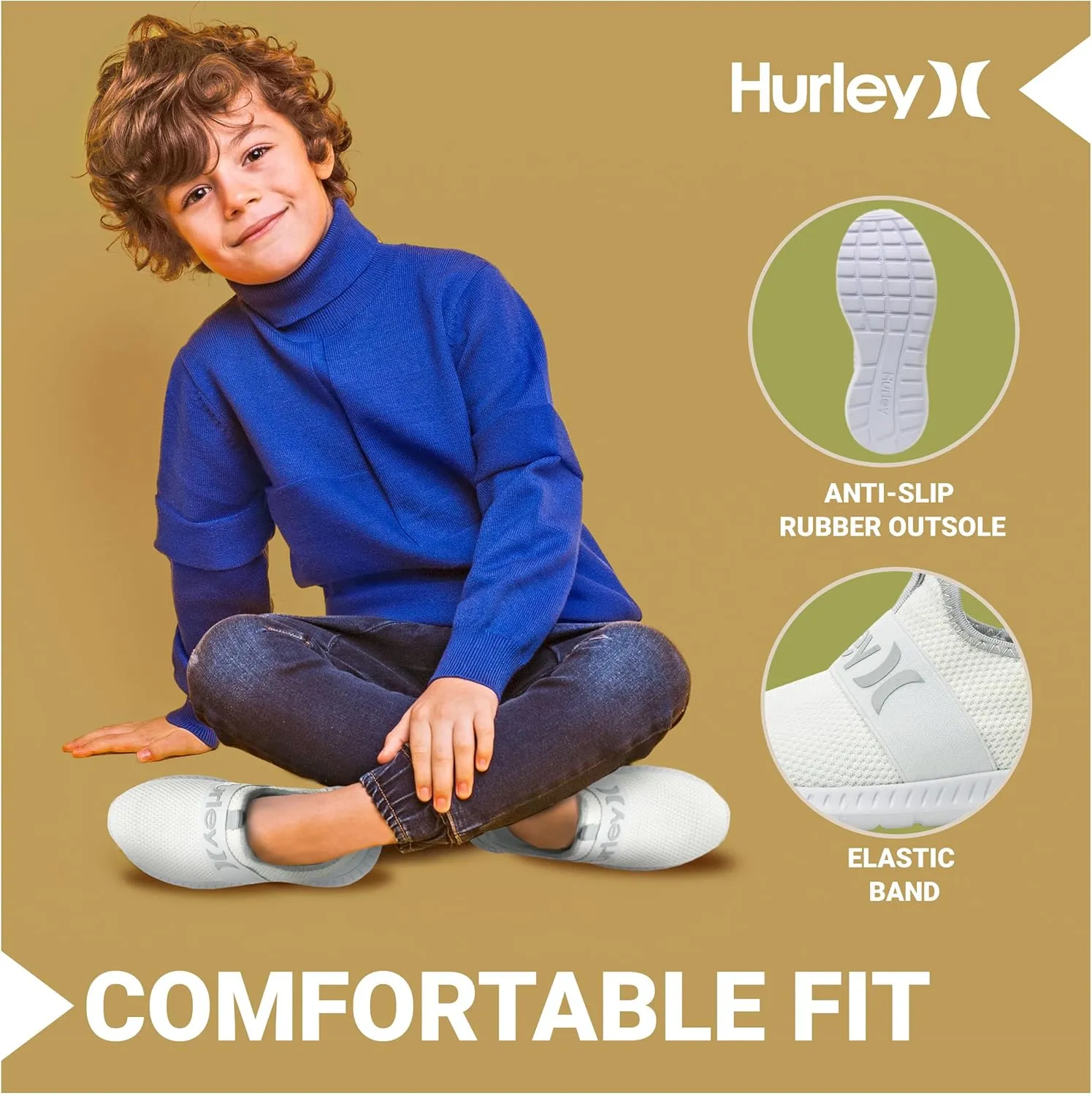 Hurley Camby Kids Slip On Canvas Sneakers  Low Cut Skateboarding Shoes for Kids, Running, Walking, Breathable Sports Shoes for Boys and Girls