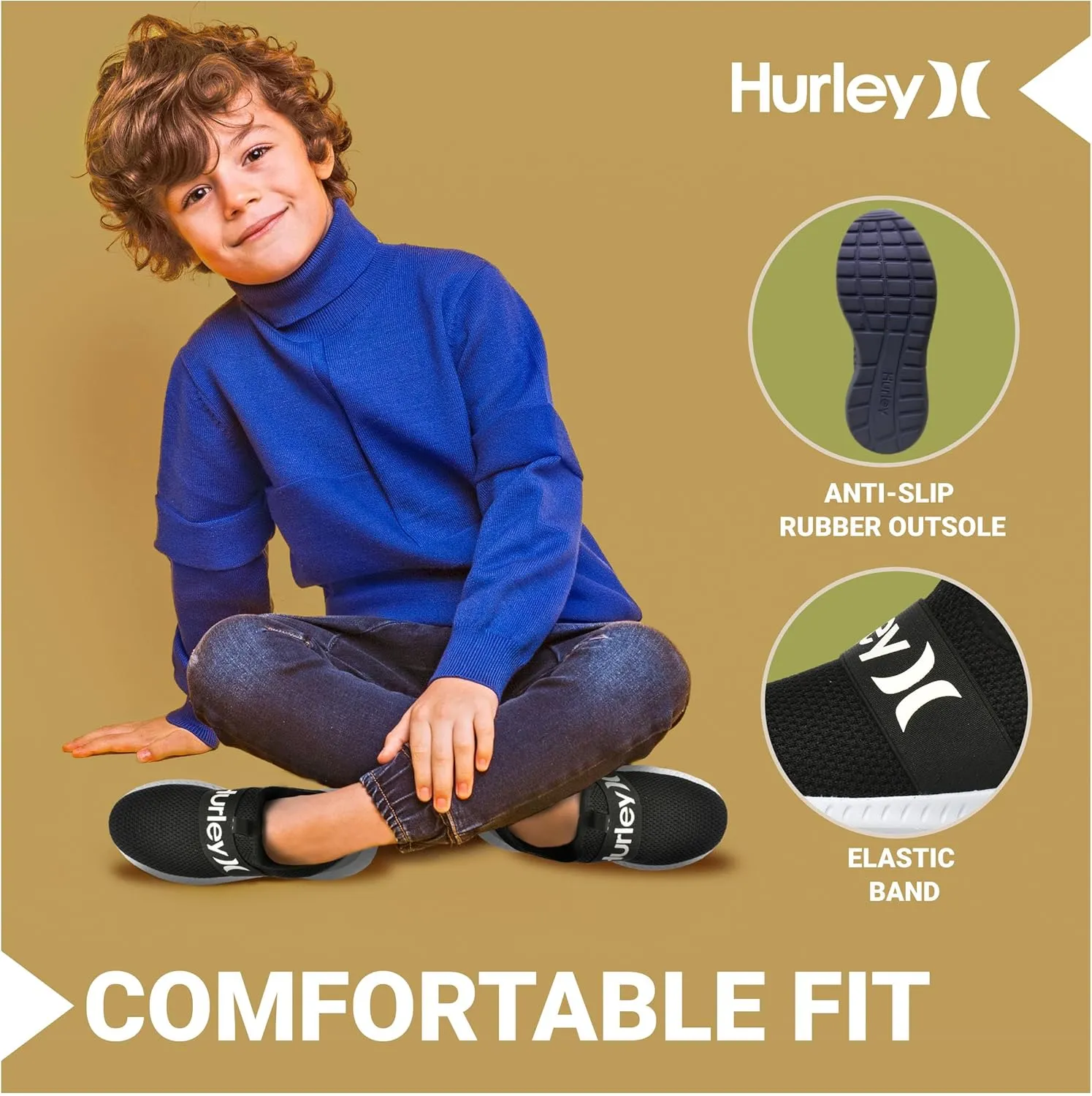 Hurley Camby Kids Slip On Canvas Sneakers  Low Cut Skateboarding Shoes for Kids, Running, Walking, Breathable Sports Shoes for Boys and Girls