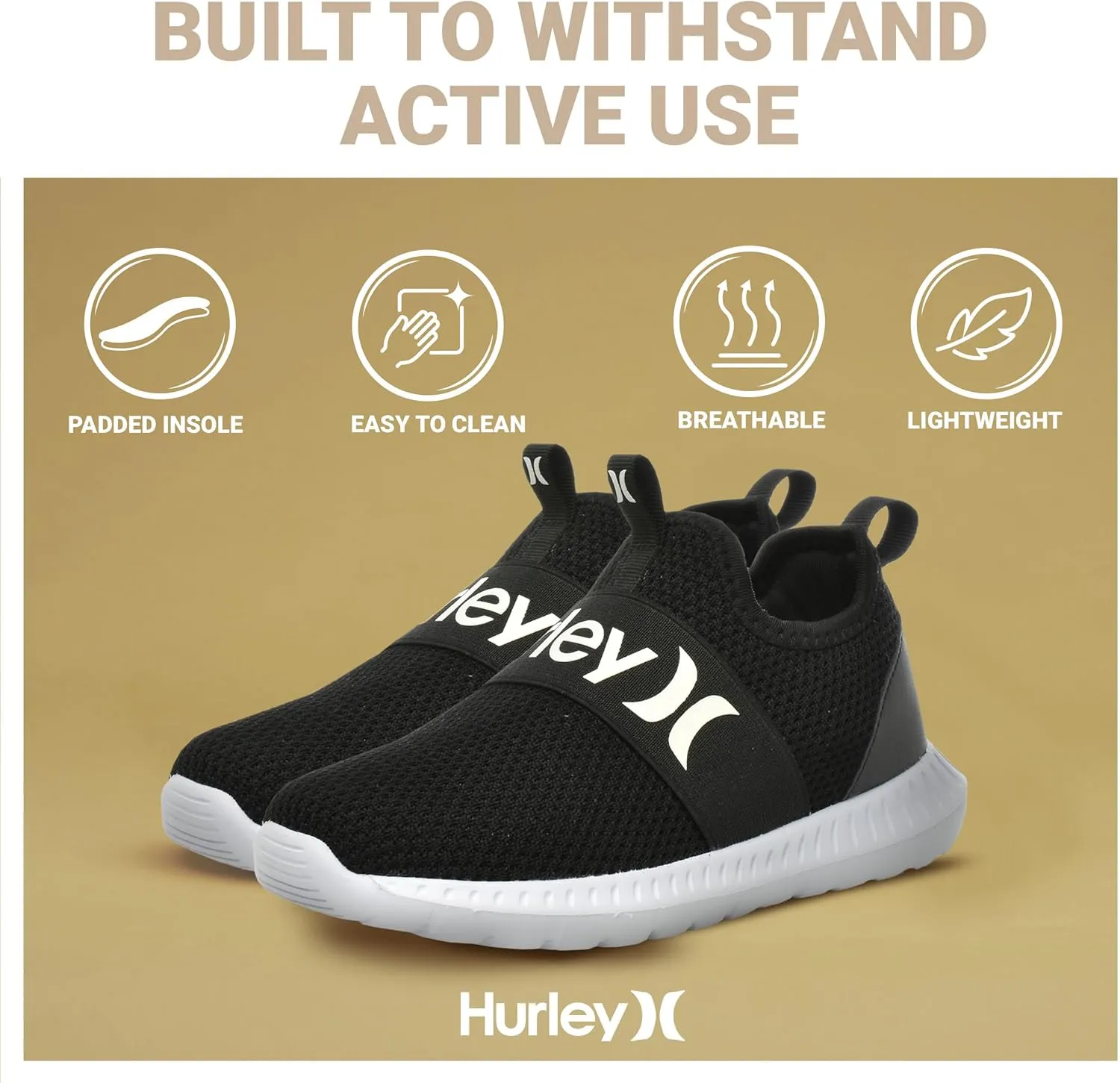 Hurley Camby Kids Slip On Canvas Sneakers  Low Cut Skateboarding Shoes for Kids, Running, Walking, Breathable Sports Shoes for Boys and Girls