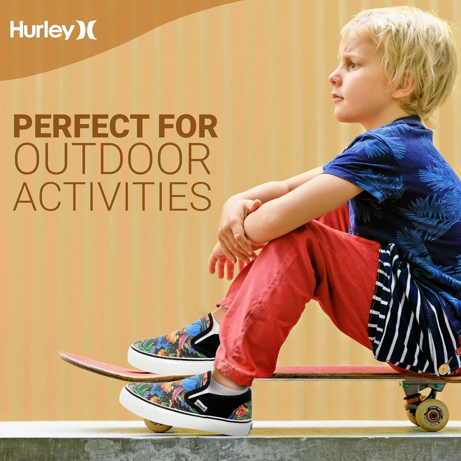 Hurley Kids Canvas Slip On Sneakers  Low Cut Skateboarding Shoes for Kids, Sports Shoes for Boys and Girls, Casual Sneakers