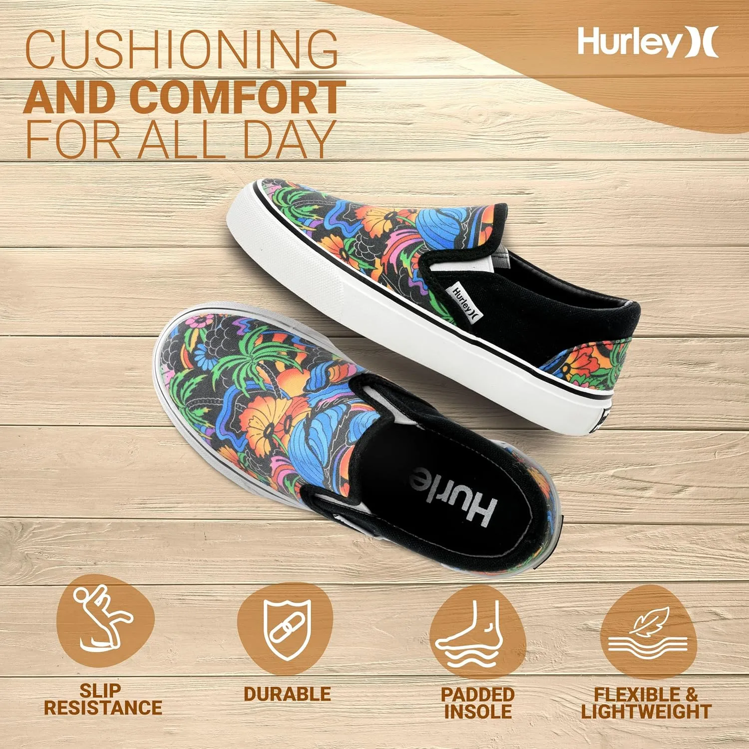 Hurley Kids Canvas Slip On Sneakers  Low Cut Skateboarding Shoes for Kids, Sports Shoes for Boys and Girls, Casual Sneakers