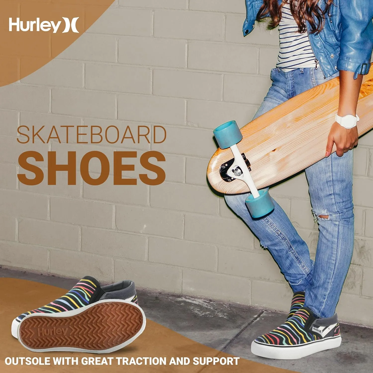 Hurley Kids Canvas Slip On Sneakers  Low Cut Skateboarding Shoes for Kids, Sports Shoes for Boys and Girls, Casual Sneakers