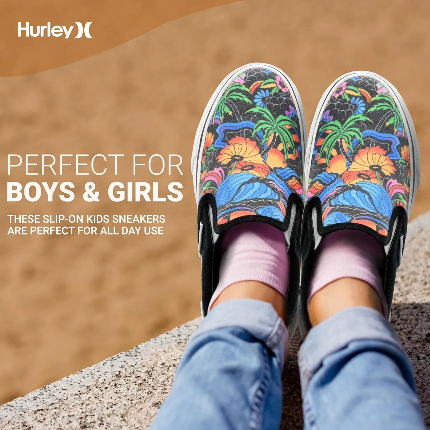 Hurley Kids Canvas Slip On Sneakers  Low Cut Skateboarding Shoes for Kids, Sports Shoes for Boys and Girls, Casual Sneakers