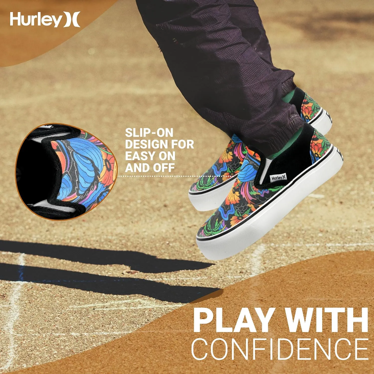 Hurley Kids Canvas Slip On Sneakers  Low Cut Skateboarding Shoes for Kids, Sports Shoes for Boys and Girls, Casual Sneakers
