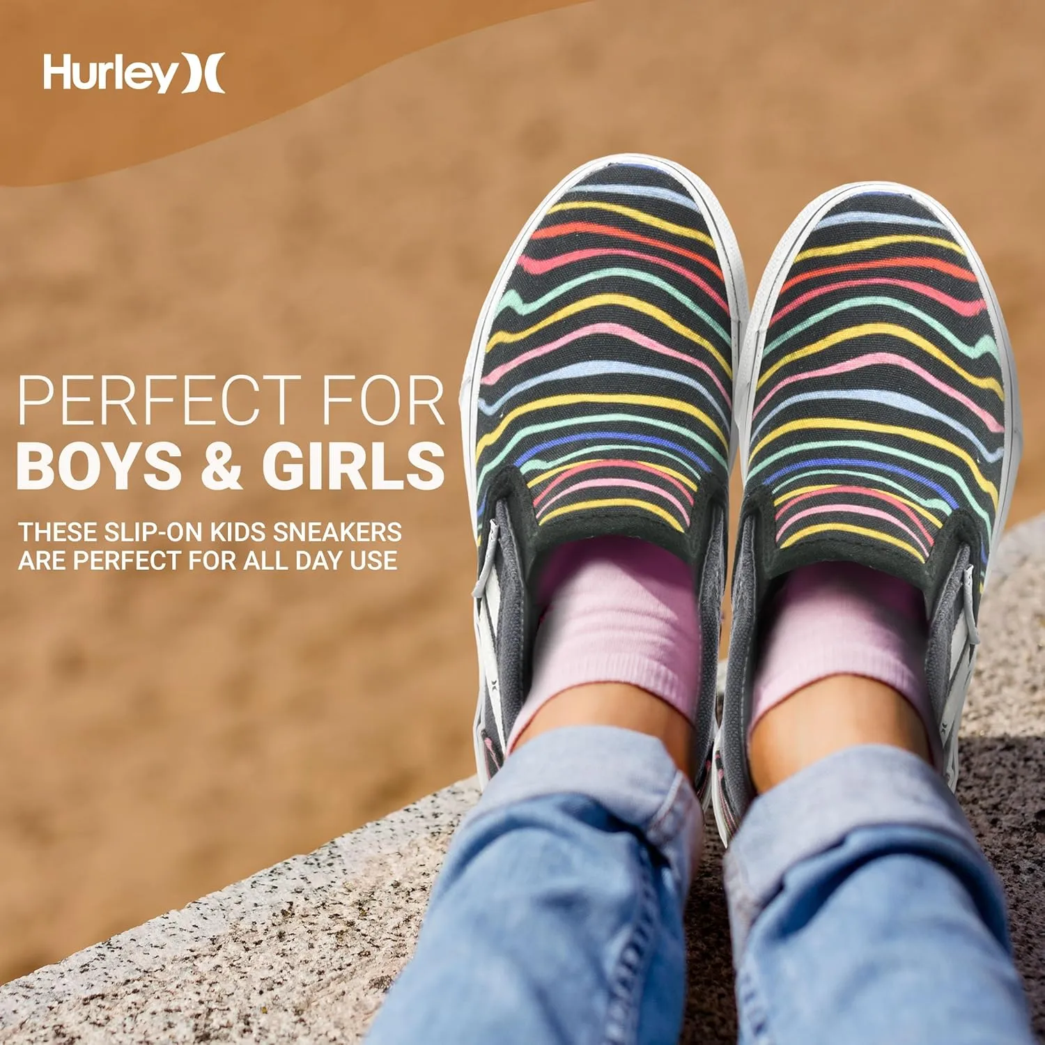 Hurley Kids Canvas Slip On Sneakers  Low Cut Skateboarding Shoes for Kids, Sports Shoes for Boys and Girls, Casual Sneakers