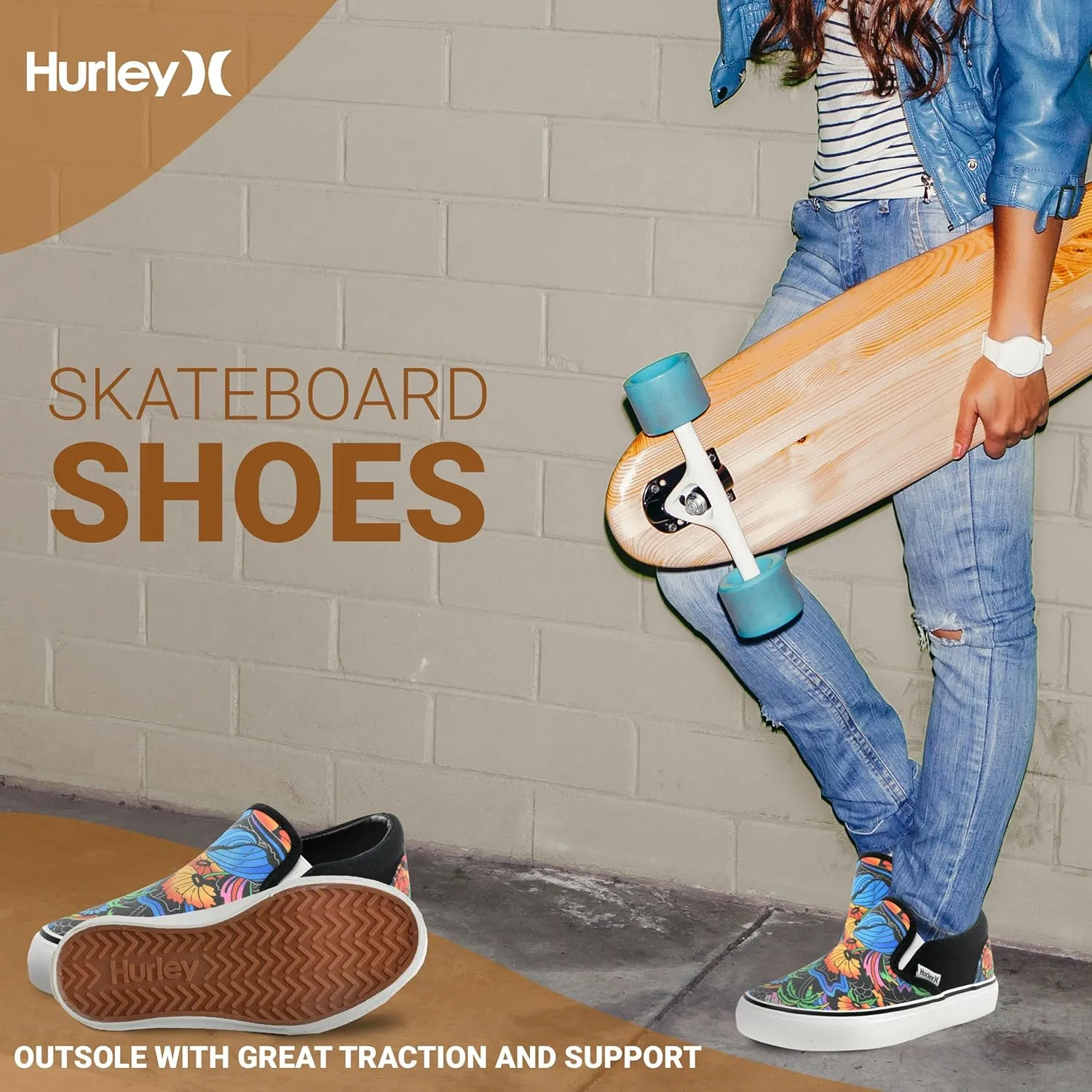 Hurley Kids Canvas Slip On Sneakers  Low Cut Skateboarding Shoes for Kids, Sports Shoes for Boys and Girls, Casual Sneakers