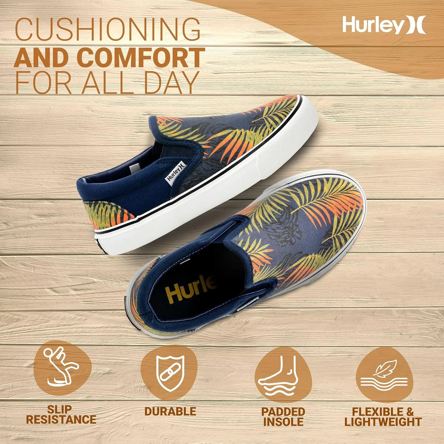 Hurley Kids Canvas Slip On Sneakers  Low Cut Skateboarding Shoes for Kids, Sports Shoes for Boys and Girls, Casual Sneakers