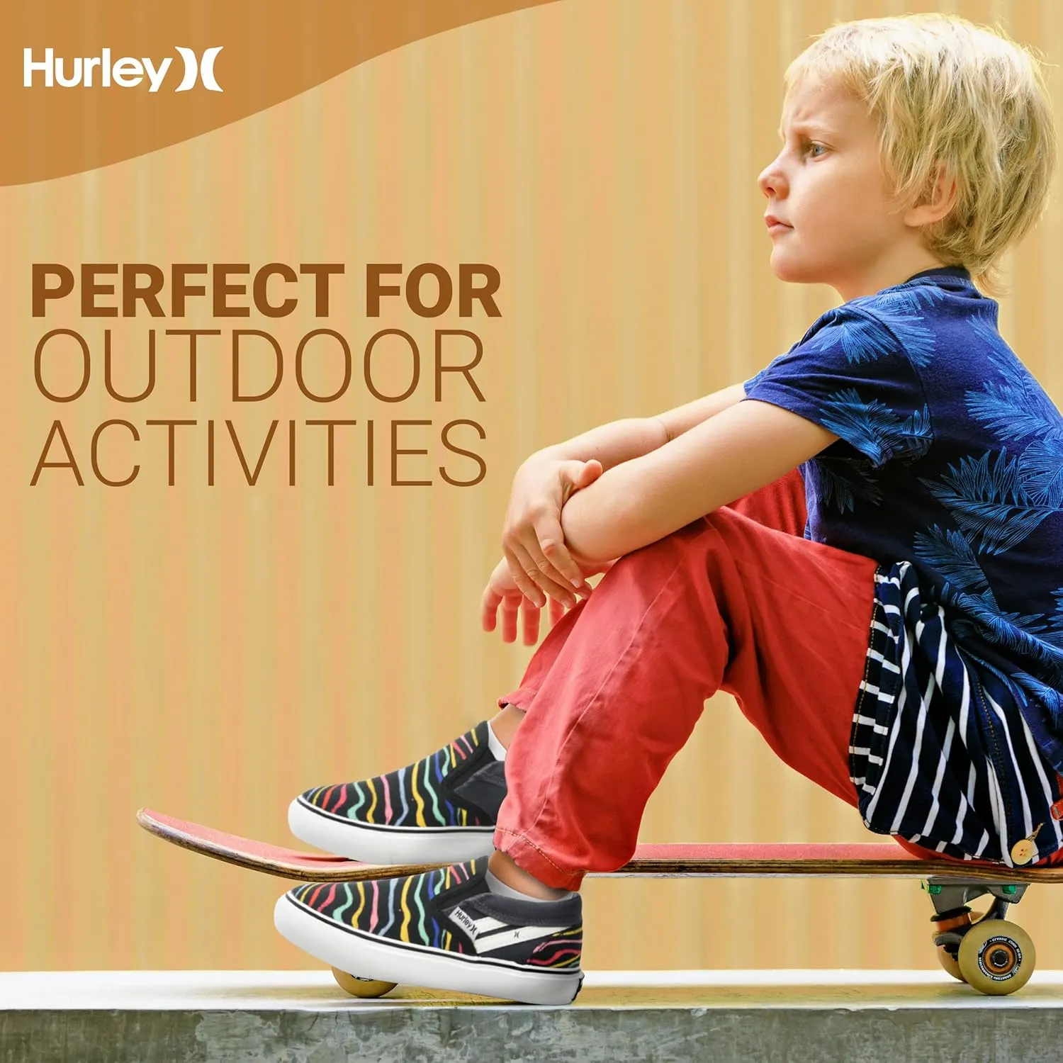 Hurley Kids Canvas Slip On Sneakers  Low Cut Skateboarding Shoes for Kids, Sports Shoes for Boys and Girls, Casual Sneakers