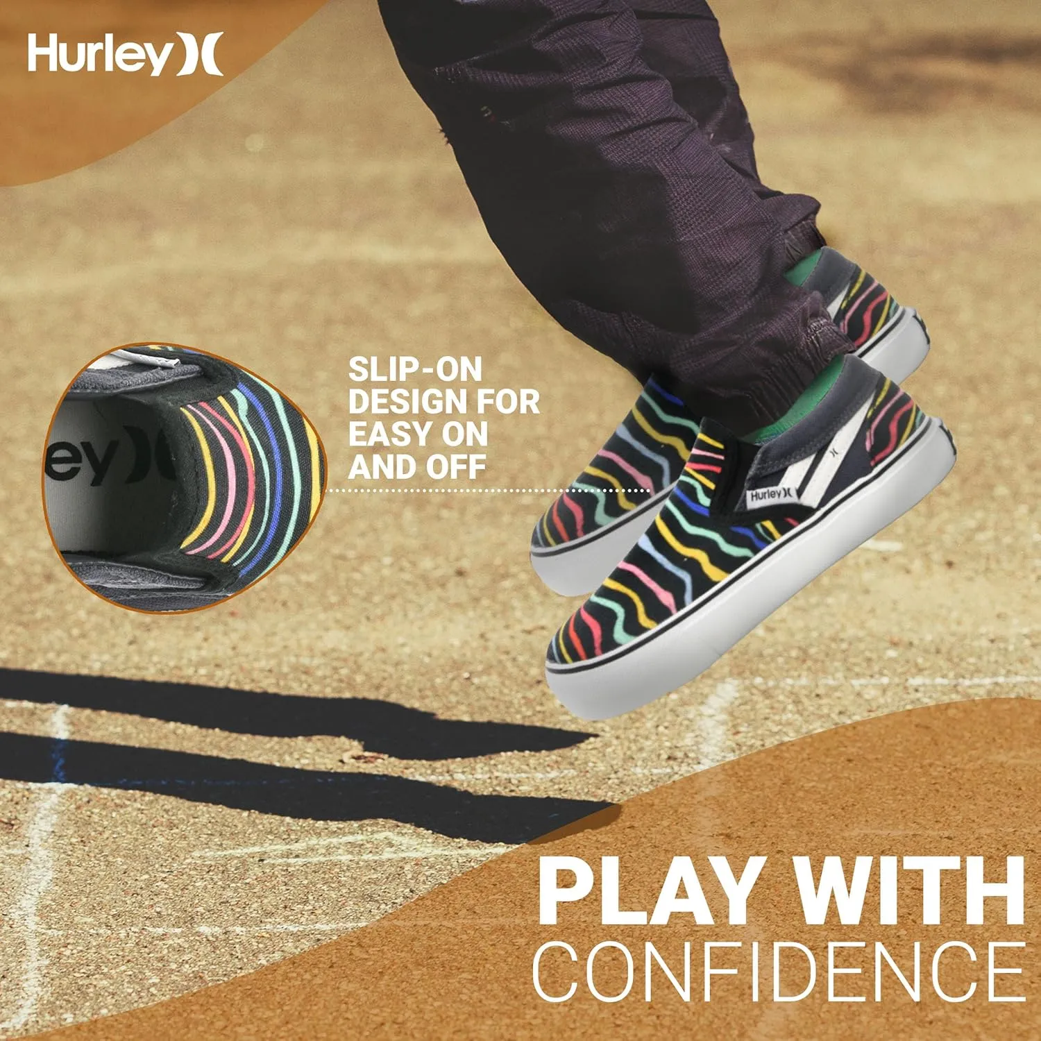 Hurley Kids Canvas Slip On Sneakers  Low Cut Skateboarding Shoes for Kids, Sports Shoes for Boys and Girls, Casual Sneakers