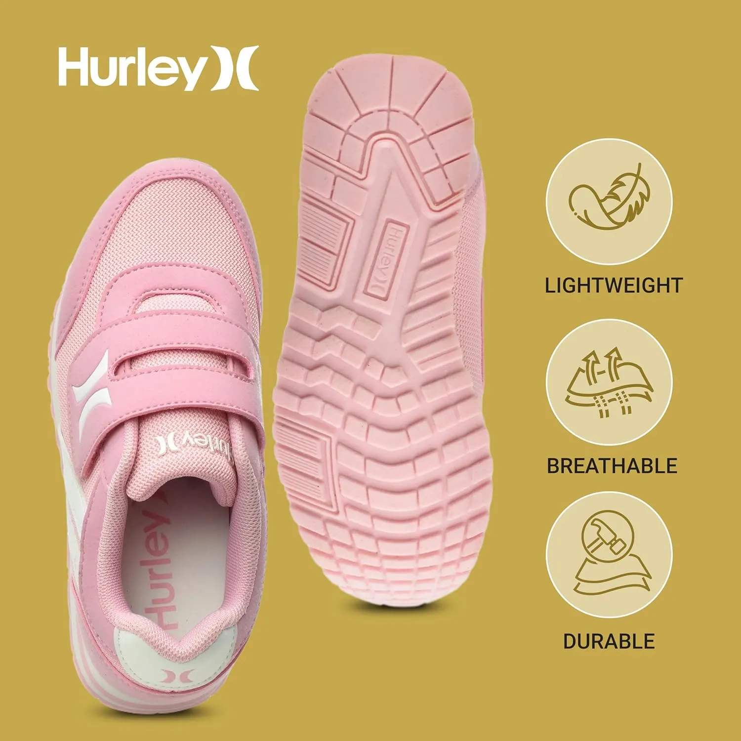 Hurley Kid's Knox Walking Sneakers - Kid's Runner Shoes with Hook & Loop Closure for Easy Wear, Lightweight Running & Walking Shoes for Boys & Girls, Toddler Kid's Sneaker Shoes