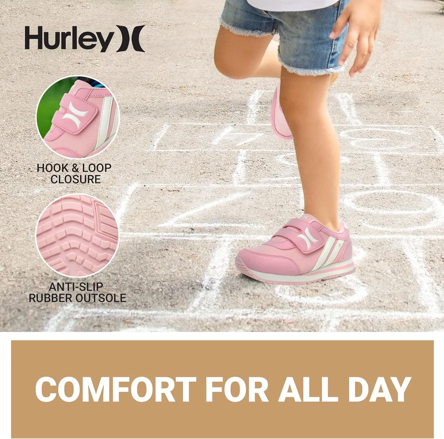 Hurley Kid's Knox Walking Sneakers - Kid's Runner Shoes with Hook & Loop Closure for Easy Wear, Lightweight Running & Walking Shoes for Boys & Girls, Toddler Kid's Sneaker Shoes
