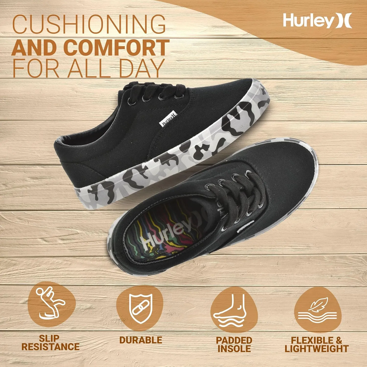 Hurley Marley Kids Lace Up Canvas Sneakers  Low Cut Skateboarding Shoes for Kids, Sports Shoes for Boys and Girls