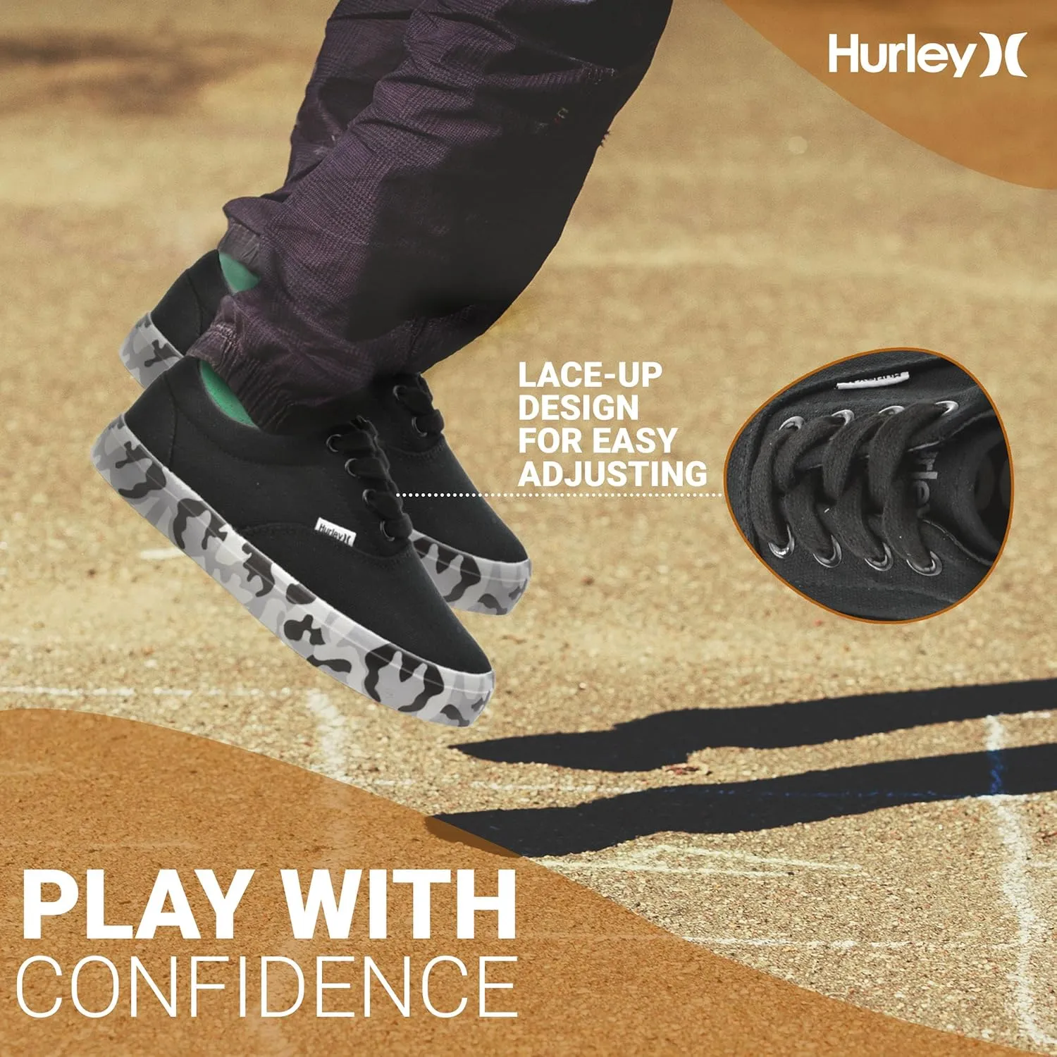 Hurley Marley Kids Lace Up Canvas Sneakers  Low Cut Skateboarding Shoes for Kids, Sports Shoes for Boys and Girls