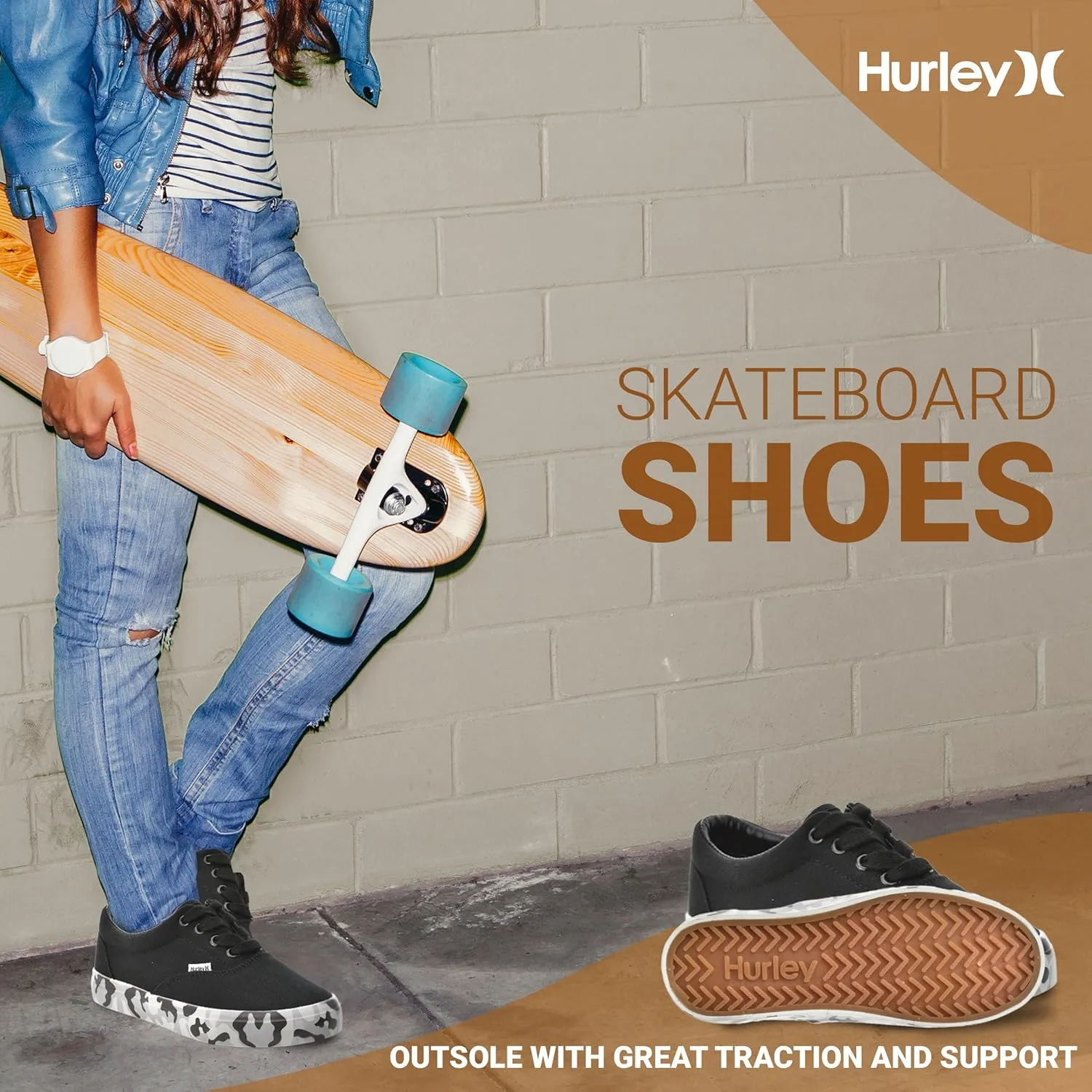 Hurley Marley Kids Lace Up Canvas Sneakers  Low Cut Skateboarding Shoes for Kids, Sports Shoes for Boys and Girls