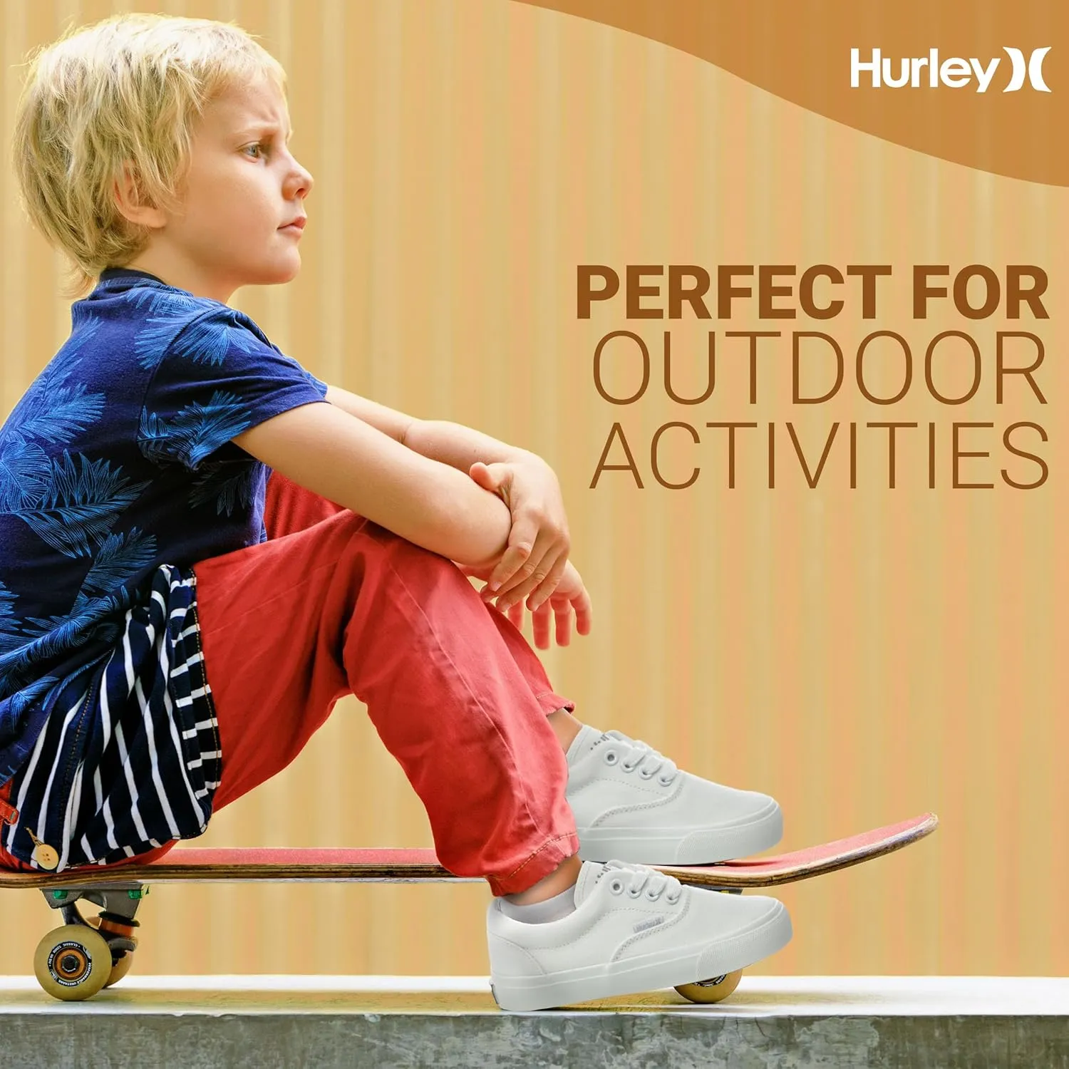 Hurley Marley Kids Lace Up Canvas Sneakers  Low Cut Skateboarding Shoes for Kids, Sports Shoes for Boys and Girls