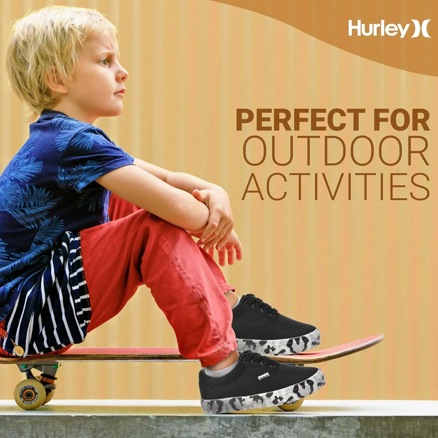 Hurley Marley Kids Lace Up Canvas Sneakers  Low Cut Skateboarding Shoes for Kids, Sports Shoes for Boys and Girls
