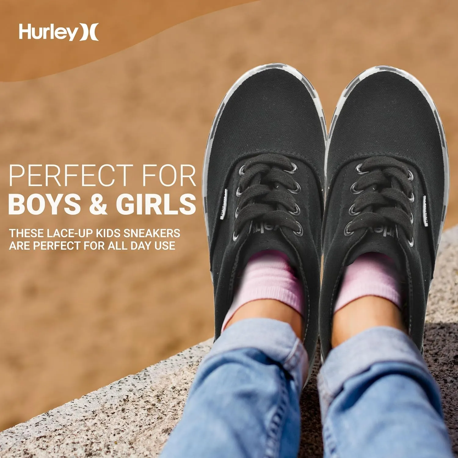 Hurley Marley Kids Lace Up Canvas Sneakers  Low Cut Skateboarding Shoes for Kids, Sports Shoes for Boys and Girls