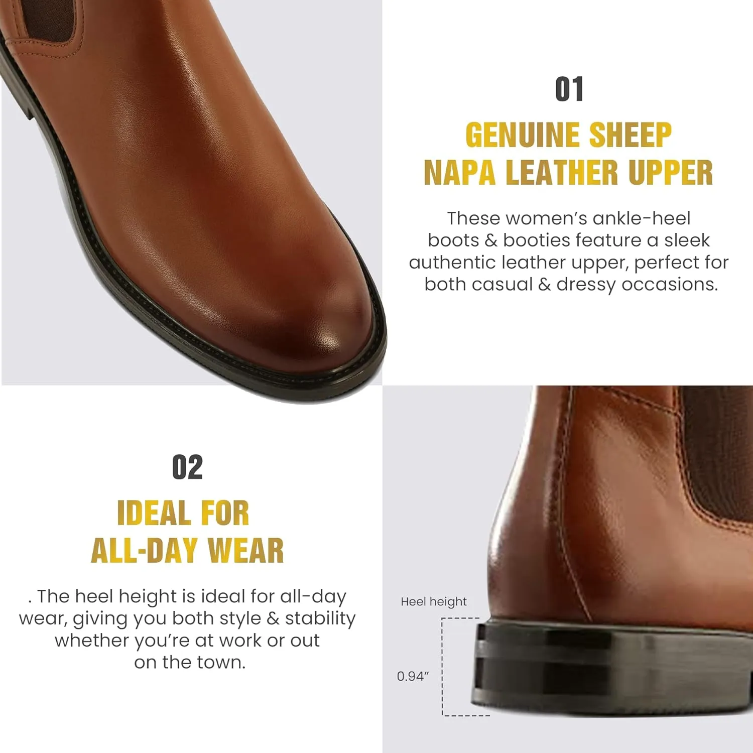 JATAREA Ankle Boots for Women - Stylish Leather with Block Heel Chelsea - Comfortable & Easy Wear Womens Bootie - Cushioned Insole for Comfort - Fashionable and Versatile Design - BELA