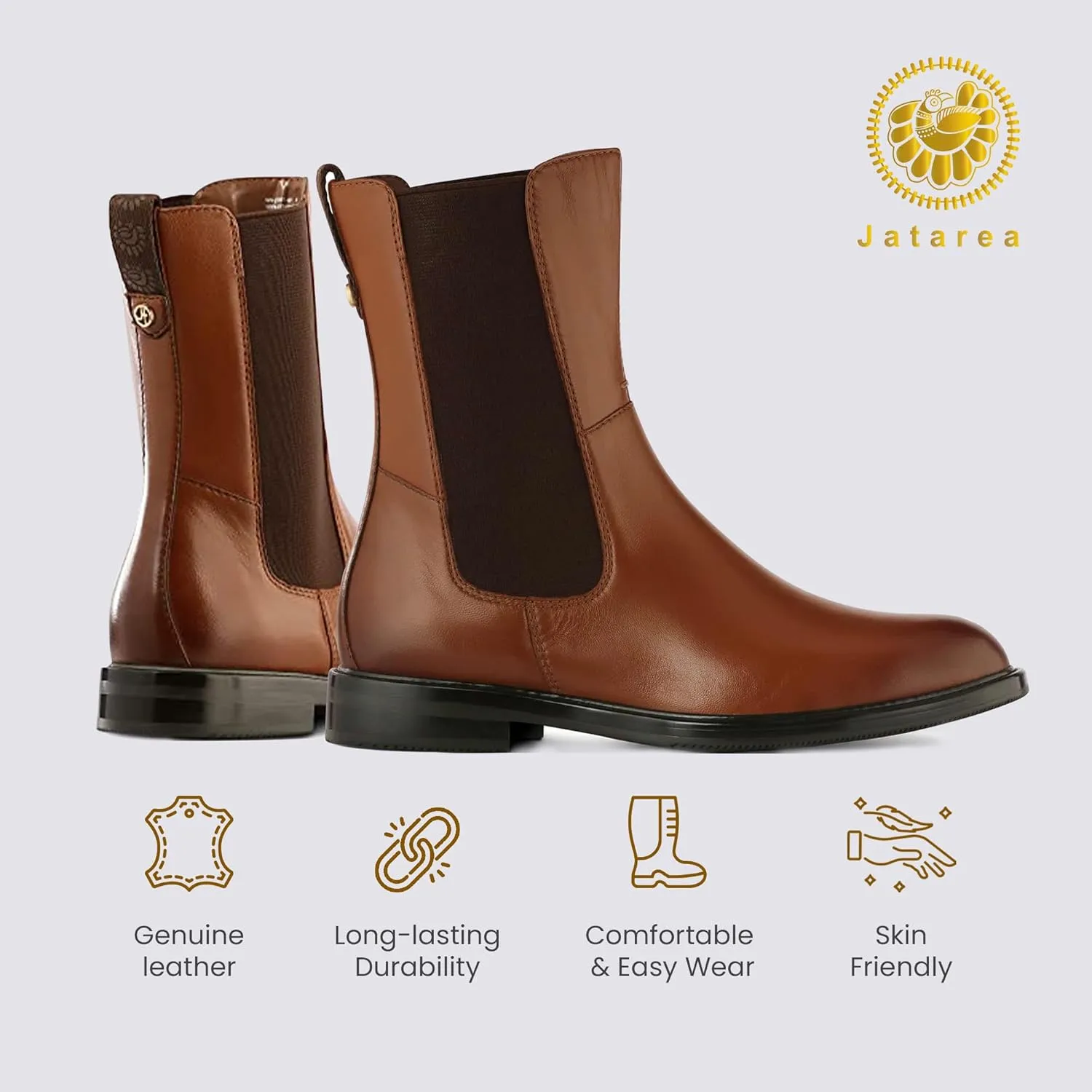JATAREA Ankle Boots for Women - Stylish Leather with Block Heel Chelsea - Comfortable & Easy Wear Womens Bootie - Cushioned Insole for Comfort - Fashionable and Versatile Design - BELA
