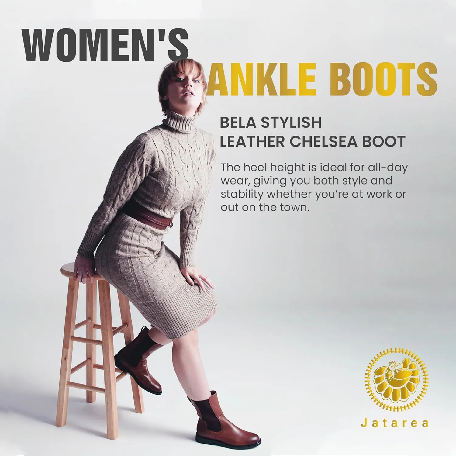 JATAREA Ankle Boots for Women - Stylish Leather with Block Heel Chelsea - Comfortable & Easy Wear Womens Bootie - Cushioned Insole for Comfort - Fashionable and Versatile Design - BELA
