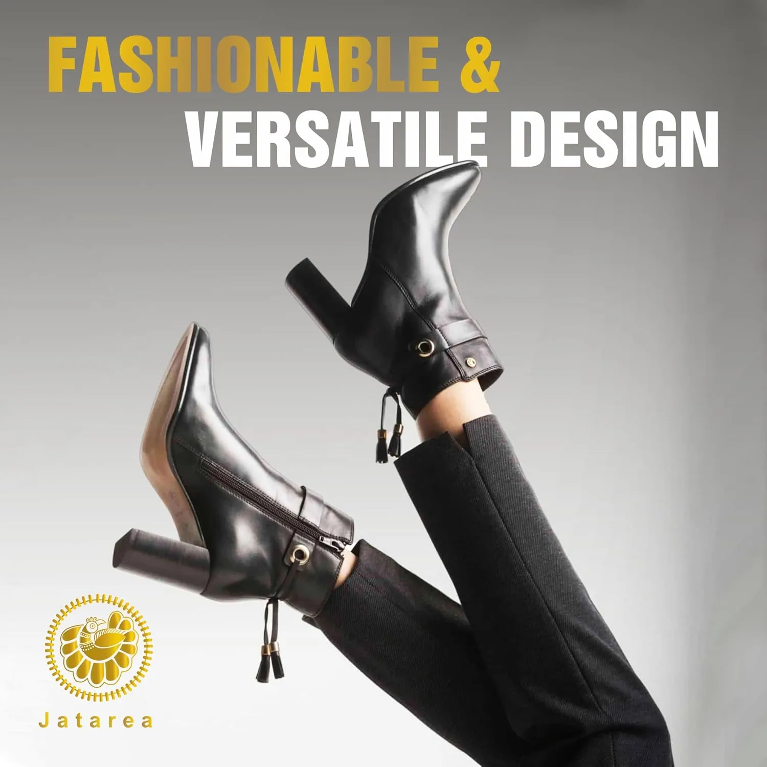 JATAREA Ankle Boots for Women - Stylish Leather with Block Heel - Comfortable & Easy Wear Womens Bootie - Cushioned Insole for Comfort - Fashionable and Versatile Design - SHIULI