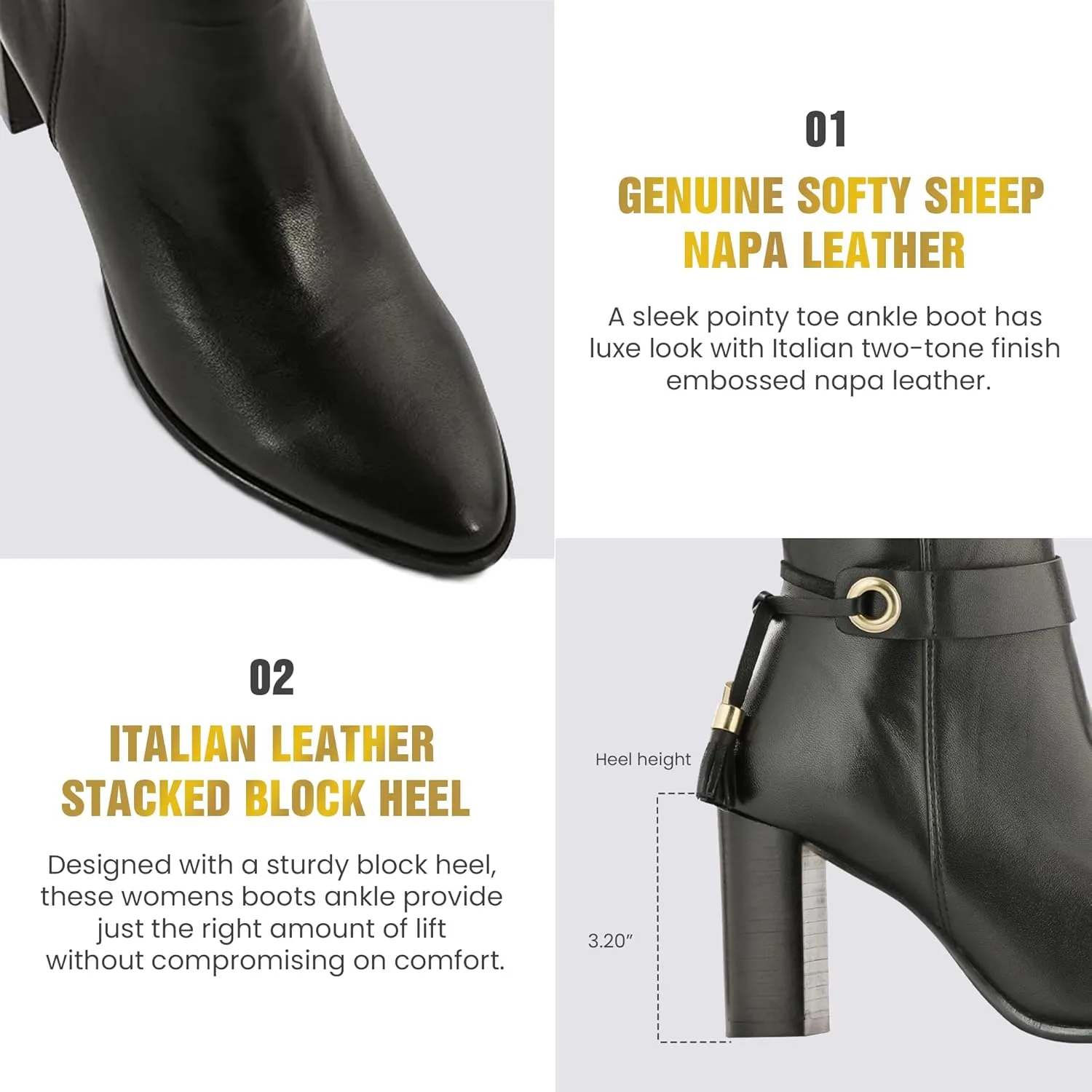 JATAREA Ankle Boots for Women - Stylish Leather with Block Heel - Comfortable & Easy Wear Womens Bootie - Cushioned Insole for Comfort - Fashionable and Versatile Design - SHIULI