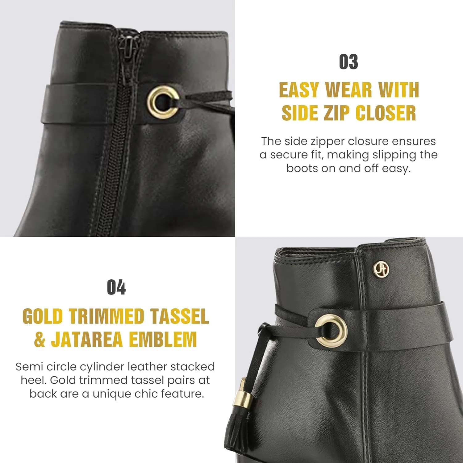 JATAREA Ankle Boots for Women - Stylish Leather with Block Heel - Comfortable & Easy Wear Womens Bootie - Cushioned Insole for Comfort - Fashionable and Versatile Design - SHIULI