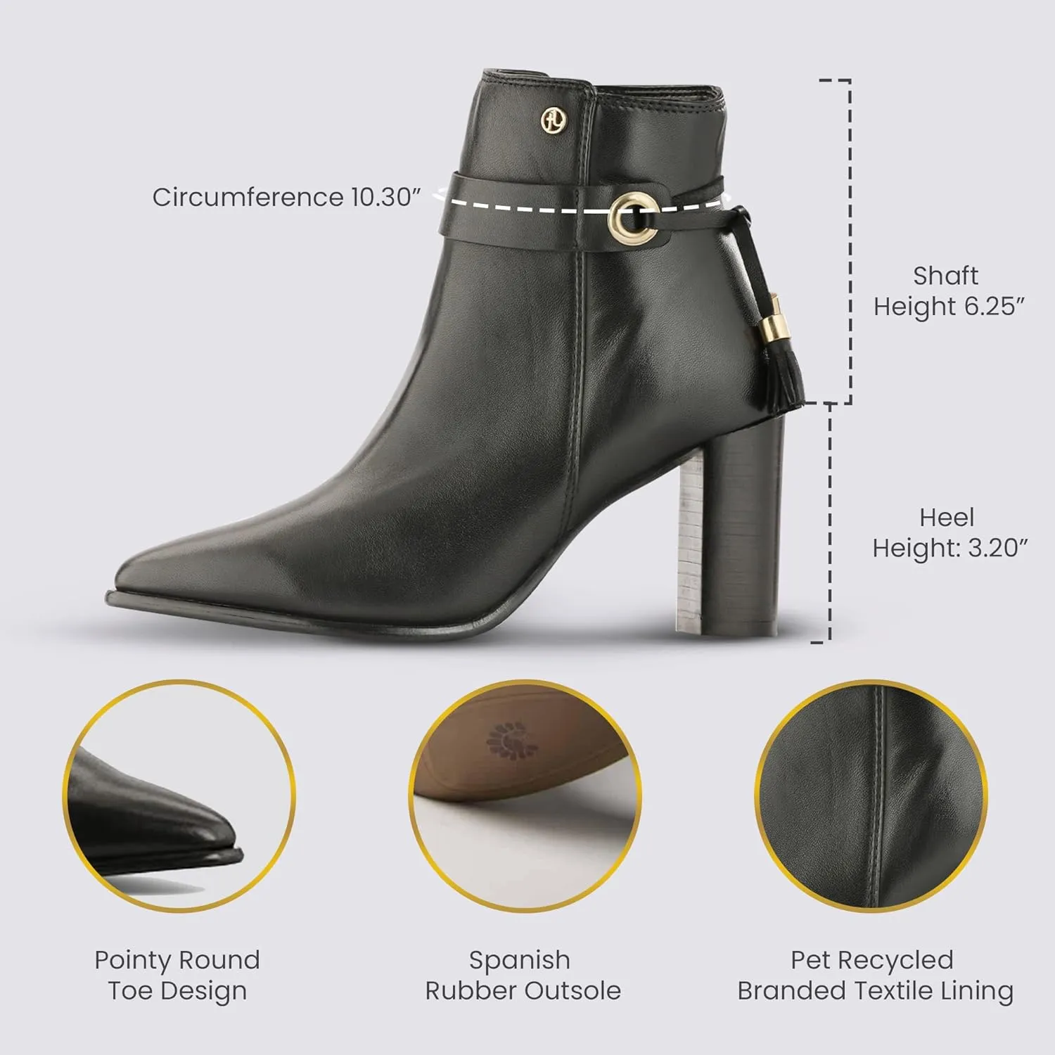 JATAREA Ankle Boots for Women - Stylish Leather with Block Heel - Comfortable & Easy Wear Womens Bootie - Cushioned Insole for Comfort - Fashionable and Versatile Design - SHIULI