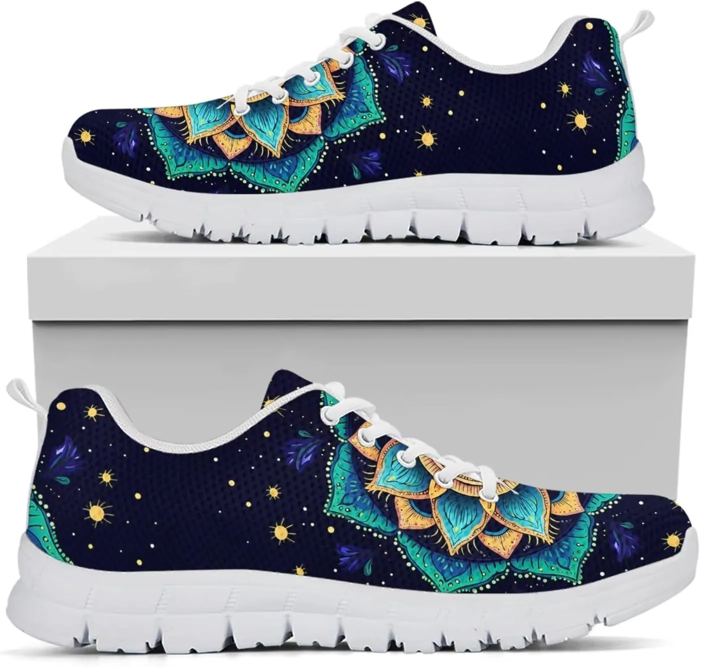 Jeiento Women Trainers Boho Mandala Walking Shoes Fashion Mesh Gym Sports Shoes Sneakers for Women