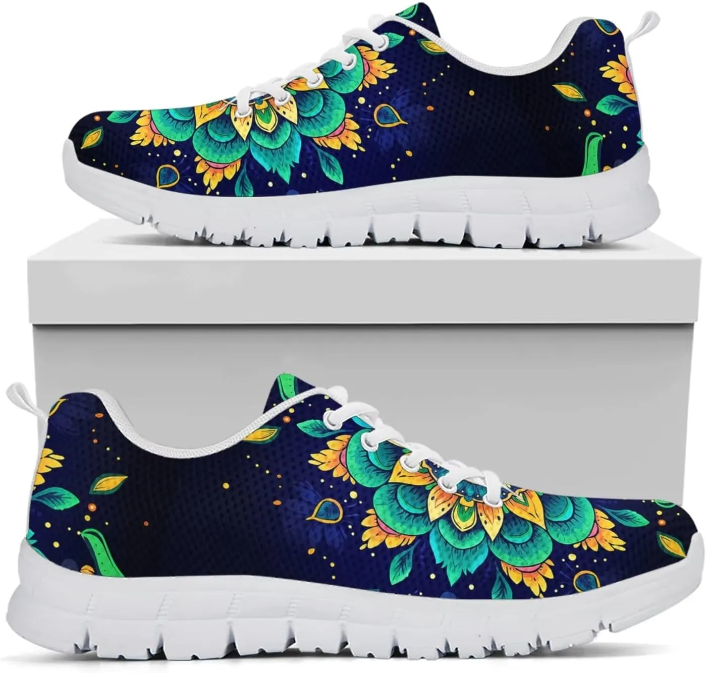 Jeiento Women Trainers Boho Mandala Walking Shoes Fashion Mesh Gym Sports Shoes Sneakers for Women