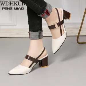 Joskaa 2024 Sandals Hollow Coarse Sandals High-Heeled Shallow Mouth Pointed Pumps Female Sexy High Heels Large Fashion Woman Shoes