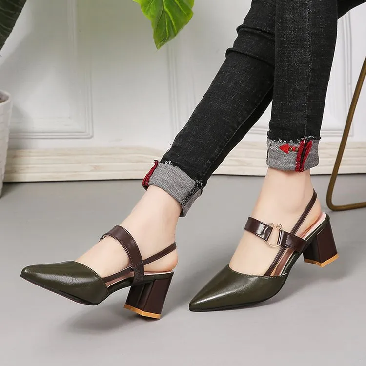 Joskaa 2024 Sandals Hollow Coarse Sandals High-Heeled Shallow Mouth Pointed Pumps Female Sexy High Heels Large Fashion Woman Shoes