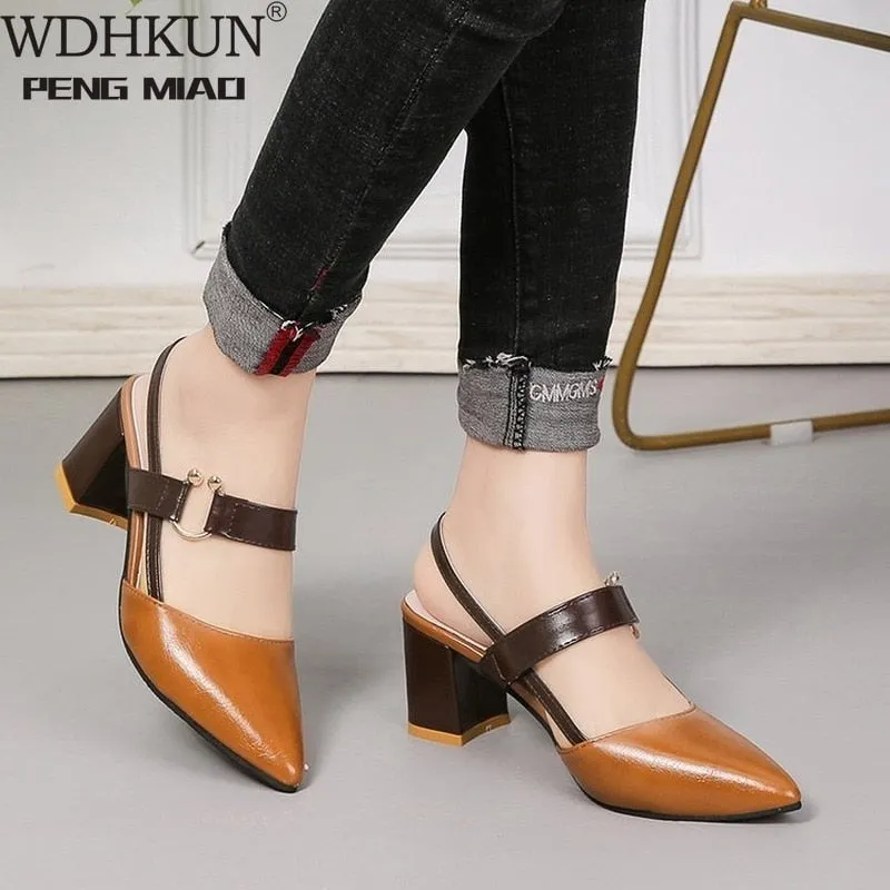 Joskaa 2024 Sandals Hollow Coarse Sandals High-Heeled Shallow Mouth Pointed Pumps Female Sexy High Heels Large Fashion Woman Shoes