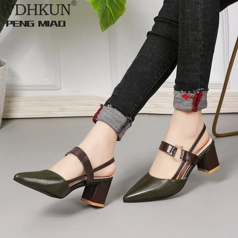 Joskaa 2024 Sandals Hollow Coarse Sandals High-Heeled Shallow Mouth Pointed Pumps Female Sexy High Heels Large Fashion Woman Shoes