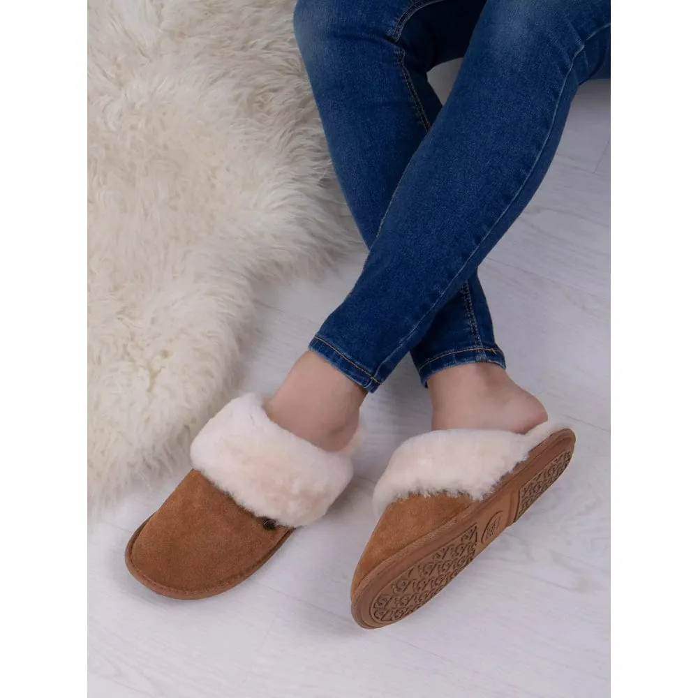 Just Sheepskin Duchess Mule Slippers in Chestnut
