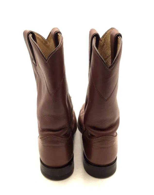 Justin Boots Men's Brown Leather Roper Cowboy Western Boots - Size 7D